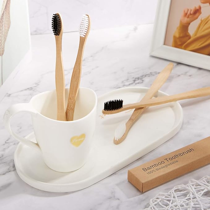 Boao 20 Count Bamboo Toothbrushes Soft Bristle Wooden Charcoal Toothbrushes Bulk for Adults Reusable Travel