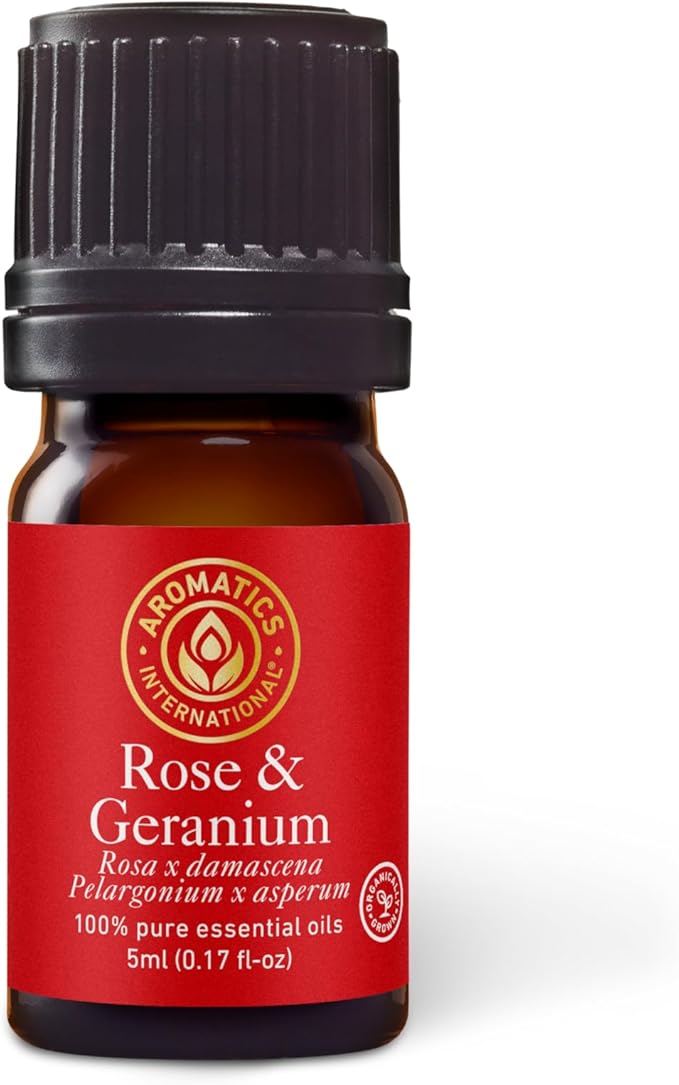 Aromatics International Premium Organic Rose and Geranium Essential Oil 5ml | 100% Pure Essential Oil for Diffusion & Aromatherapy
