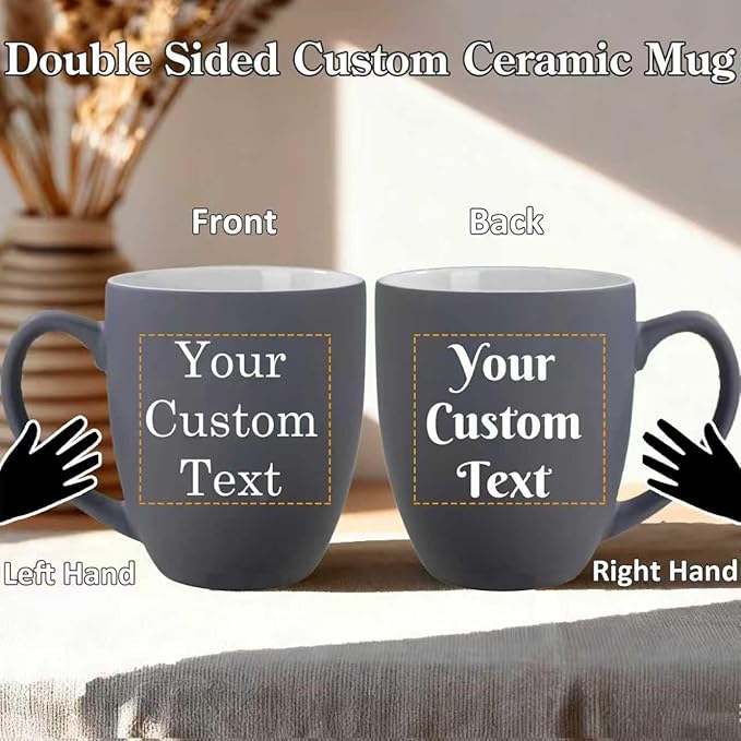 Personalized Coffee Mug Engraved with your Custom Text - Customized Coffee Mugs, Hot Chocolate Mug, Tea Cup, Birthday Gifts, Retirement Gift (Engraved Custom Text, Matte Grey)