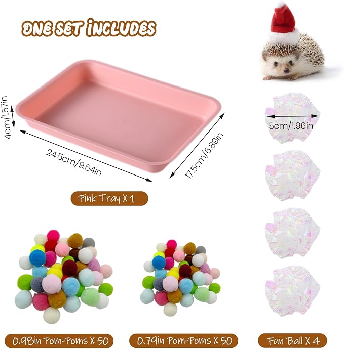 Hedgehog Dig Box Tray Set, Hedgehog Enrichment Toy for Cage Accessories, Fun Foraging & Digging Hedgehogs Toy for Hamster Guinea Pig Ferret (Pink)