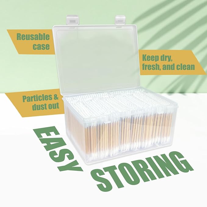 Pointed Tip Cotton Swabs - 1000 Count Double Pointed Cotton Buds - Precision Tips with Bamboo Sticks for Makeup, Nail Tools, Personal Care - Soft and Hypoallergenic for Skin