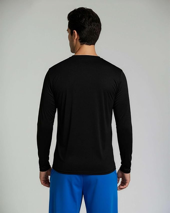 Real Essentials 4 Pack: Mens Long Sleeve Dry Fit T Shirts Hiking Fishing Workout Gym Work Sun UPF 50 Wicking Running Tee
