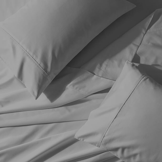 SUPREME ELEGANCE Organic 100% Cotton Percale Twin Sheet Set, Mist Gray, Twin Bed Sheets Set, College Dorm Room Essentials, 14" Deep Pocket, Breathable & Cooling Sheets for Hot Sleepers