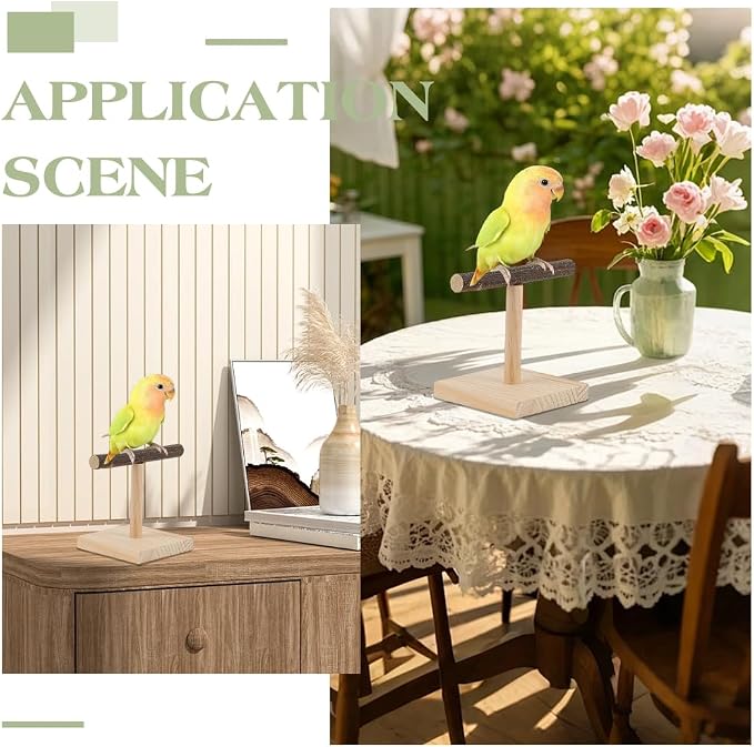 Bird Perch Stand Bird Training Portable Tabletop Platform Natural Wood Parrot Cage Gym Accessories for Parakeets Cockatiels Conures Macaws Finches Lovebirds Tabletop Cage Top