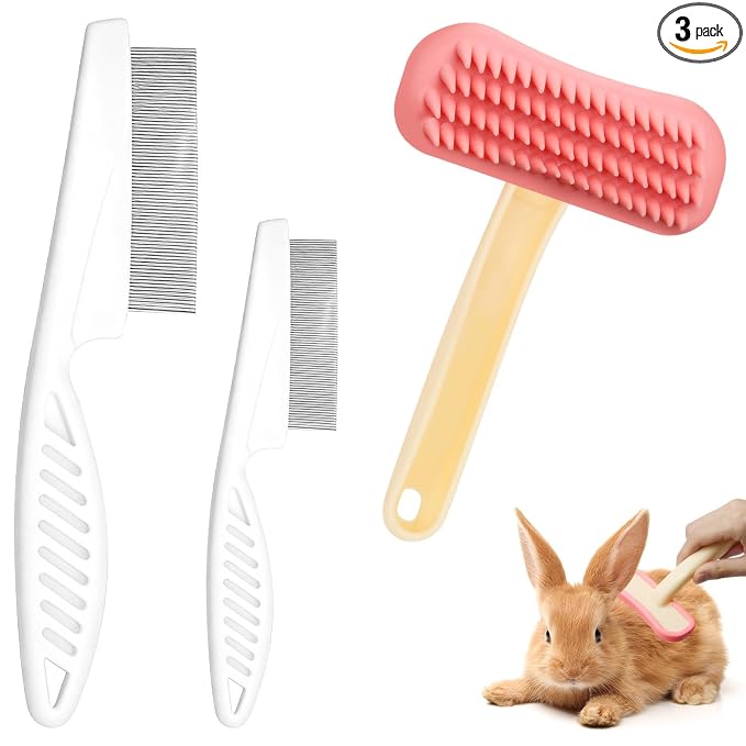 3Pcs Rabbit Brush Bunny Grooming & Flea Comb, Practical Animal Brush for Groomings, Soft Silicone Small Animal Massage Comb, Bunny Grooming Kit Suitable for Cats Puppies & Other Pets
