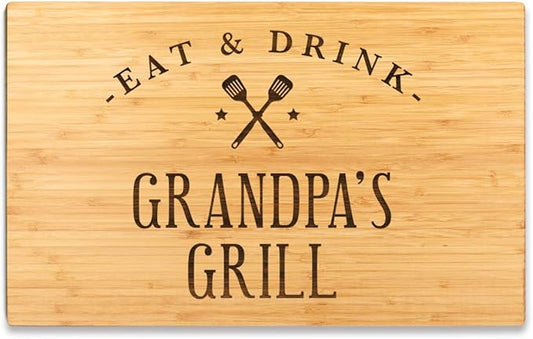 Andaz Press Large Bamboo Wood BBQ Cutting Board Gift, 17.75 x 11-inch, Grandpa's Grill, 1-Pack, Laser Engraved Serving Chopping Board Christmas Birthday Chef Kitchen Ideas