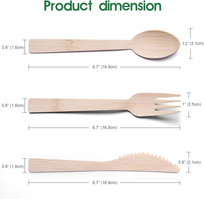 Bamboo Cultery Set with Pre Rolled Napkins- 50 Pack (6.7" 50 Forks 50 Spoons 50 Knives 50 Napkins) Compostable Fork Spoon Knife Set Individually Wrapped Disposable Flatware for Camping/Travel/Wedding