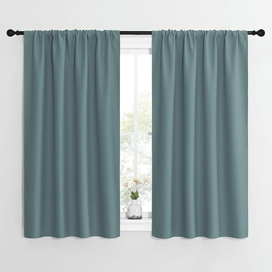 NICETOWN Greyish Blue Blackout Curtains Panels for Window, Thermal Insulated Rod Pocket Blackout Drapes/Draperies for Living Room (2 Panels, W42 x L54 inches)
