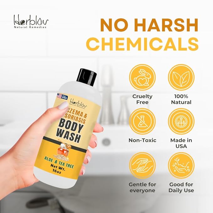 Eczema Body Wash – All Natural Eczema Soap, Dermatitis, Psoriasis Treatment for Dry Itchy Sensitive Skin Relief – Gentle Detoxifying, Healing, Anti-Itch, Oatmeal Goat Milk Bath Wash for Kids, & Adults