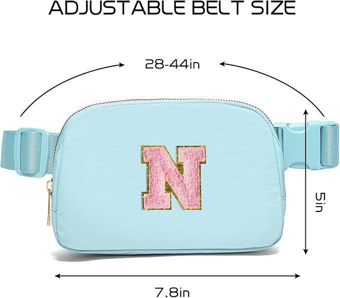Gitus Gifts for 7 8 9 10 11 Year Old Girls Belt Bag Fanny Pack Crossbody Bags with Initial Letter Patch Birthday Gifts for Daughter Sister Friends Teen girls (Icing Blue-N)