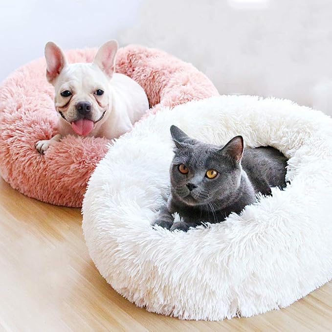 Dog Bed for Small Dogs & Cats, 24 Inch Medium Fluffy Washable Donut Bed | Plush Puppy Bed and Cat Bed for Pets up to 25 lb, High-Loft Polyester Fill with Water-Resistant Non-Skid Base for Indoor Use