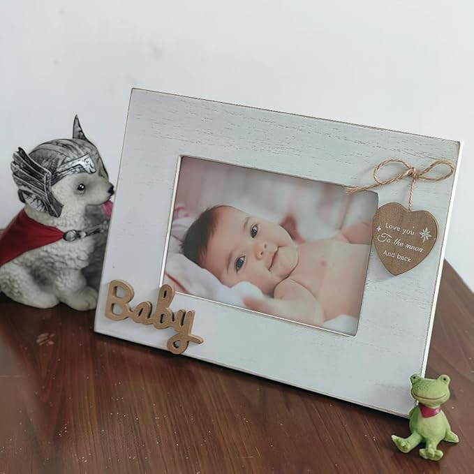 Baby Picture Frame 4x6,Love You to The Moon and Back Photo Frame with Heart for Baby Birthday and Newborn Gift,Black Heart Photo Frame 4x6 (Baby Horizontal)