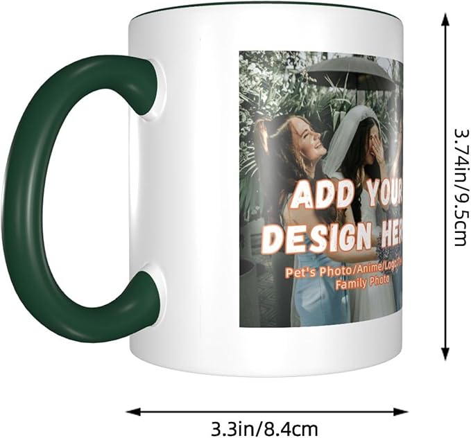 Custom Mugs and Coffee Cups Partial or Full Size Printed Creative Designs Customizable with Your Photos Images Text (Partial, Dark Green)