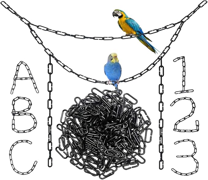 200Pcs Black C-Clips Plastic Chain Links for Birds & Small Pets | Non-Toxic Safe & Durable. Chew-Resistant For Indoor/Outdoor. C-Clip Snaps Together Easily. Plastic Chain Toy For Small Pets