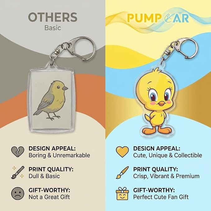 PumpCar Acrylic Keychain Double-Sided Charm Key Ring with Metal Clip Backpack Charm Bag and Car Key Accessory Collectible