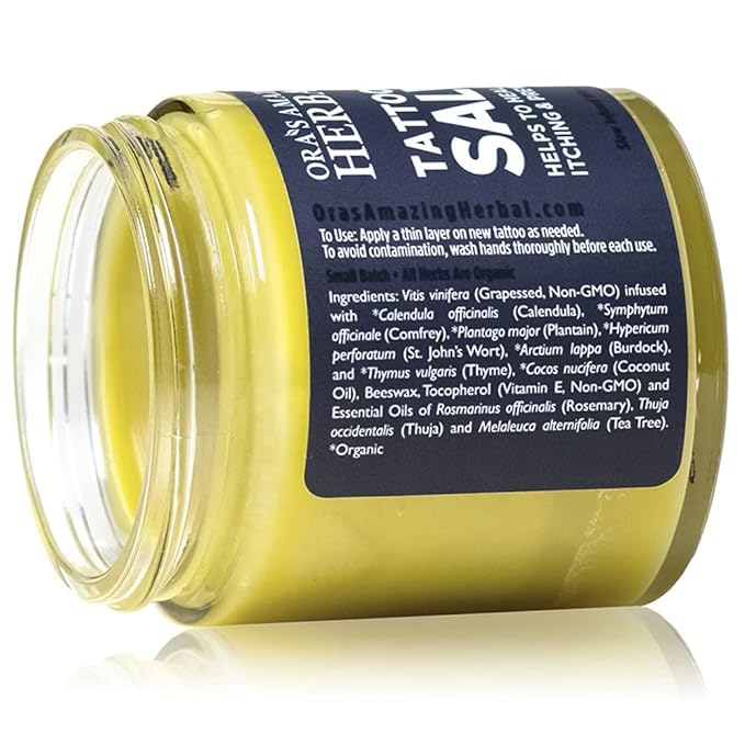 Ora's Amazing Herbal Tattoo Salve, Tattoo Aftercare Balm Cream Healing Ointment, Tattoo Care Brightener, USA Made, 4 oz