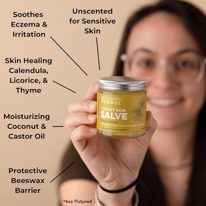 Ora's Amazing Herbal Touchy Skin Salve for Eczema Relief, Natural Cream for Kids and Adults, Itch and Dryness Balm with Calendula, Fragrance-Free, 1 oz Travel Size, 2 Pack