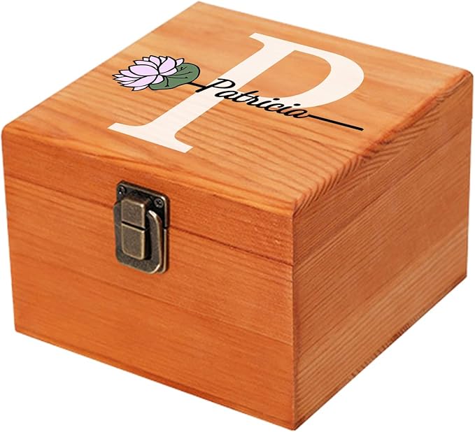 Personalized Wooden Keepsake Memory Box with Birth Flower & Name, Custom Wood Decorative Storage Box with Lids Customized Christmas Gift Box for Women Teen Girls Mom Birthday Gifts