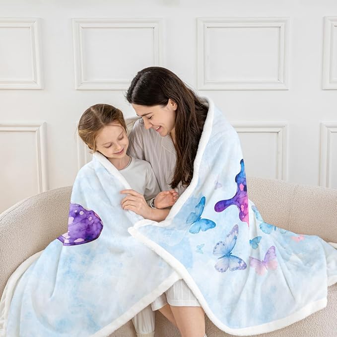Feelyou Butterfly Fleece Throw Blanket Baby 30"x40" Kids Butterflies Lover Sherpa Blanket Plush Fuzzy for Bed Couch Chair Living Room, Purple Blue Watercolor Bed Blanket Gorgeous Room Decor