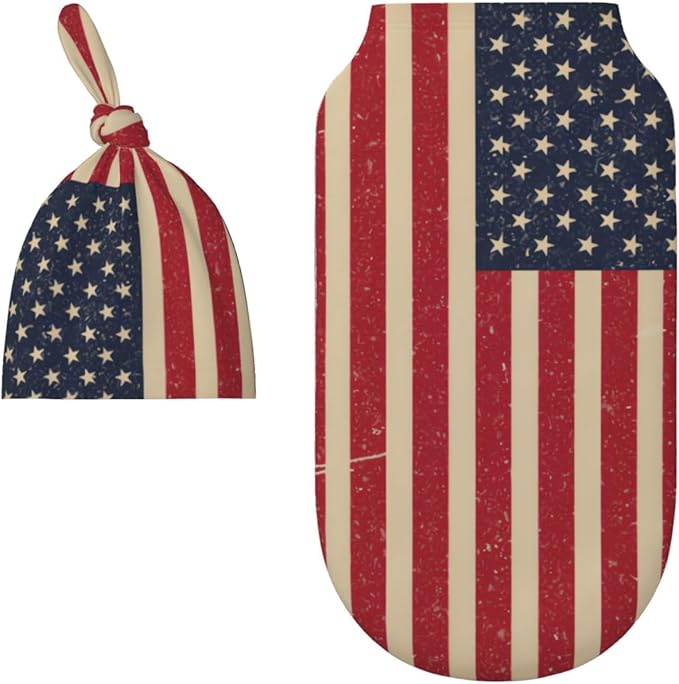 Newborn Swaddle Blankets and Hat Set Soft Cotton Baby Swaddle Wrap Warm Infant Receiving Blanket USA Flag