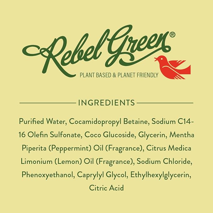 Rebel Green Fresh & Clean Hand Soap Refill - Moisturizing Natural Liquid Hand Soap Refill for Bathroom & Kitchen - Peppermint and Lemon Scent, 32 Fl Oz