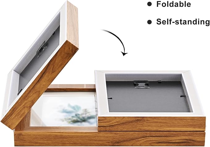 Hinged Tri-Fold 4x6 & 6x8 Picture Frame with Tempered Glass-Tabletop or Wall Mounted Display for Two 4x6 & One 5x7/6x8 Photos (with/without Mat)-Rustic Brown-Z467546