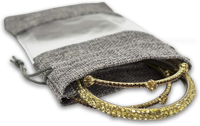 TheDisplayGuys For Your Modern Living 48-Pack Small Linen Burlap & Organza Gift Bags w. Drawstrings (3.5x5.5 in, Gray) - Party Favors, Presents, Samples & Treats Mesh Pouch by The Display Guys