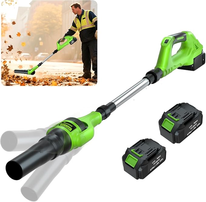 Leaf Blower Cordless, 40V Electric Leaf Blower Cordless with 2 Batteries, Adjustable 300° Multi-Angle Rotation Nozzle 3 Speed Modes 500CFM/180MPH for Lawn Care, Patio, Dust, Leaves, Yard, Car, Gutter