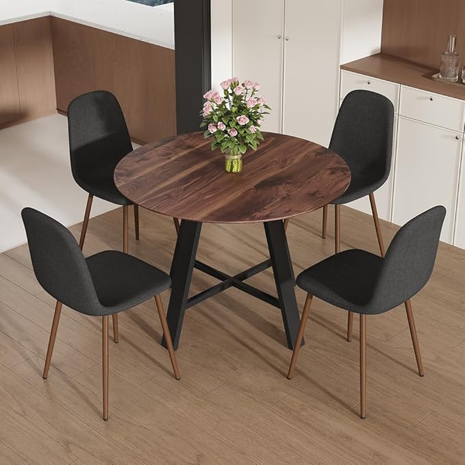 Round Dining Table Set for 4, Round Kitchen Dining Table and Chairs Set for 4,42" Modern Dining Room Table Set for 4 with Upholstered Chairs for Small Space Kitchen Office Cafe Apartment