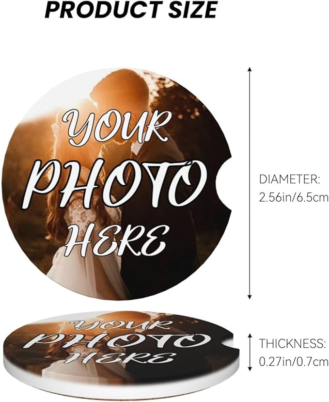 Custom Car Coasters, Personalized Car Ceramic Coasters with Photo Logo Text, Customized Cup Mat for Weddings, Bars, Coffee Table, Homes, Offices 2PCS