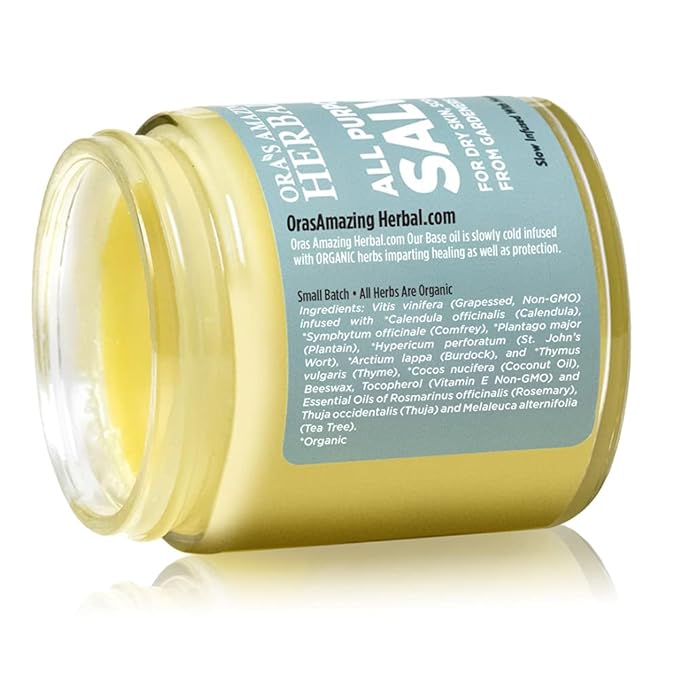 Ora's Amazing Herbal All Purpose Salve, Herbal Healing Skin Balm with Tea Tree, Natural Cream for Dry Cracked Hands, Comfrey Calendula Plantain Thyme Beeswax, Soothing Itch Relief, 4 oz