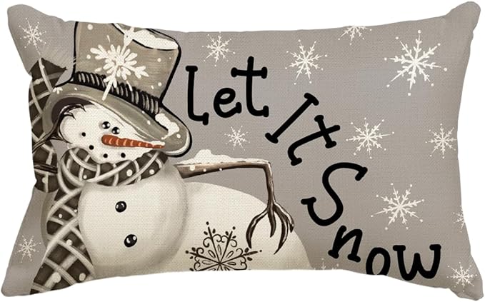 AVOIN colorlife Christmas Winter Polka Dot Snowman I Smell Snow Throw Pillow Cover, 12 x 20 Inch Winter Holiday Cushion Case Decoration for Sofa Couch