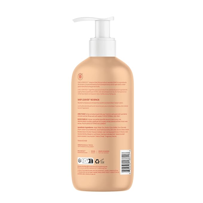 ATTITUDE 2-in-1 Shampoo and Body Wash for Baby, EWG Verified, Dermatologically Tested, Vegan, Orange and Pomegranate, 16 Fl Oz (Pack of 3)