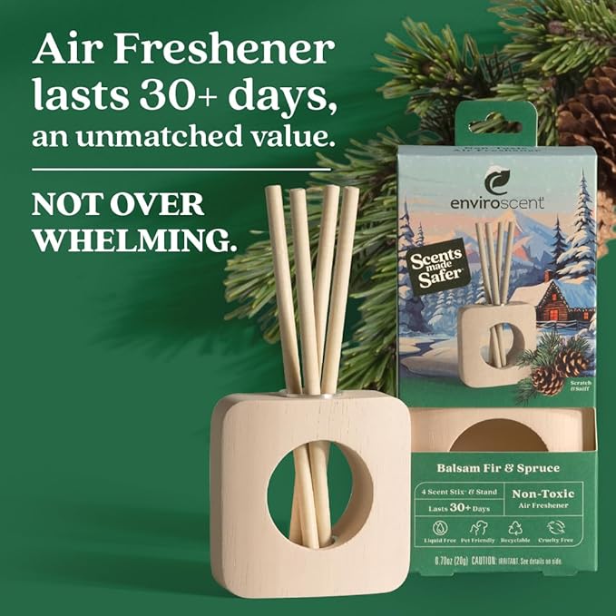 Enviroscent Air Freshener for Home (Balsam Fir & Spruce) Essential Oil Diffuser | Air Freshener & Room Freshener | Home Fragrance Last Over 30 Days | 8 Scent Stix Refills