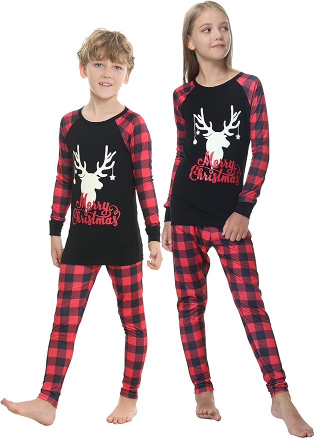 YIJIU Christmas Pajamas Cute Deer Print Long Sleeve Totem PJS Set