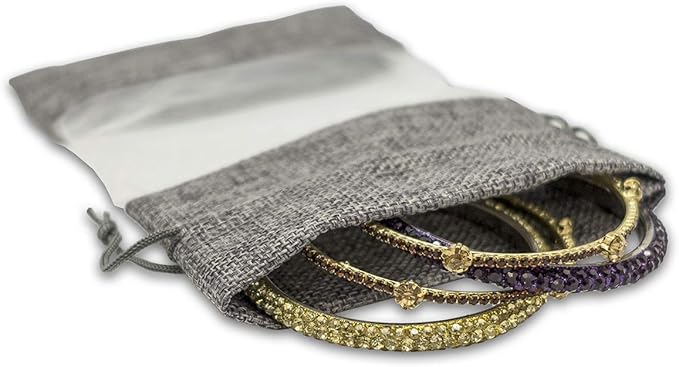 12-Pack Medium Linen Burlap & Organza Gift Bags w. Drawstrings (5x7 in, Gray) - Party Favors, Presents, Samples & Treats Mesh Pouch by The Display Guys