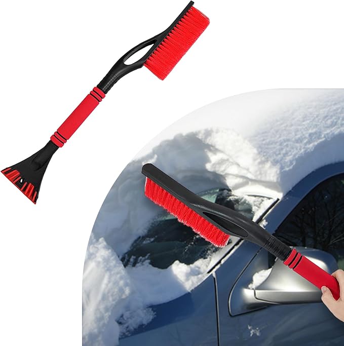 24 Inch Car Snow Scraper and Brush, Detachable Scratch Free Ice Scraper with Ergonomic Foam Grip, Universal Winter Snow Removal Tool for Car Windshield Window (Red)
