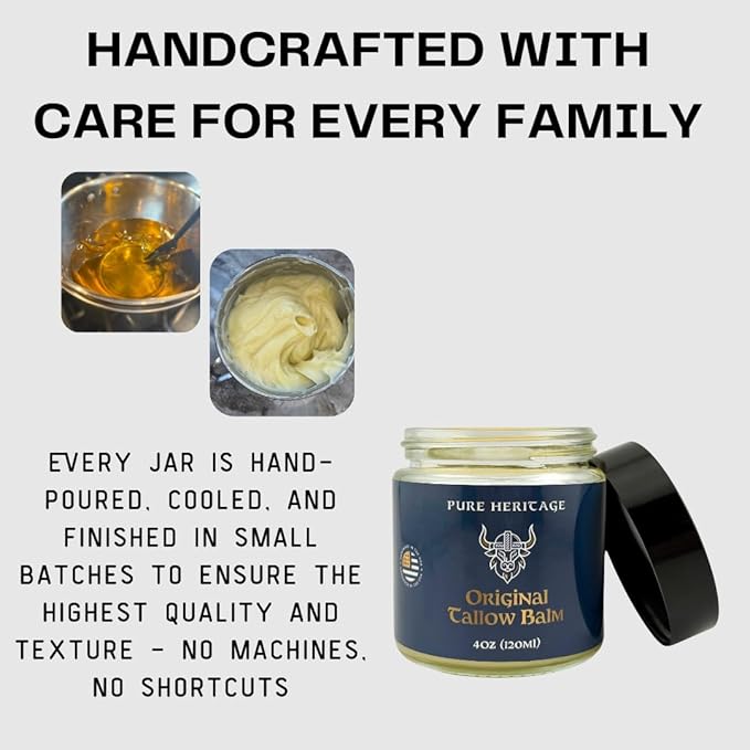 Pure Heritage Handmade Tallow Balm – Grass-Fed & Finished Moisturizer & Healing Cream with Frankincense & Cedarwood | Natural Care for Sensitive Skin, Eczema, Rosacea, Babies, Men & Women (4oz)