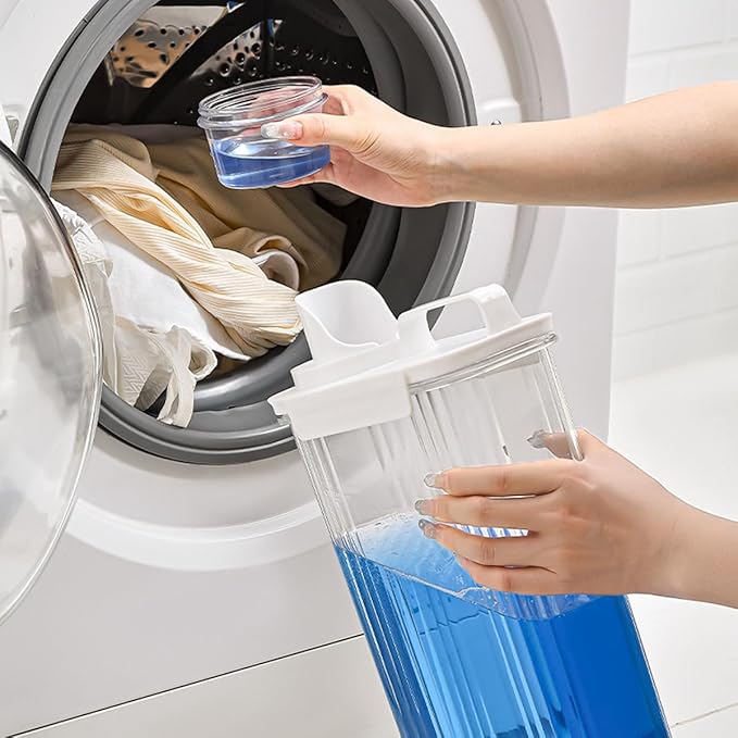 [2 Pack] Laundry Detergent Dispenser for Laundry Room Organization and Storage,2000ml Laundry Soap Dispenser，Liquid Laundry Detergent Dispenser with 4 Removable Labels, BPA Free & Pet Plastic, Clear