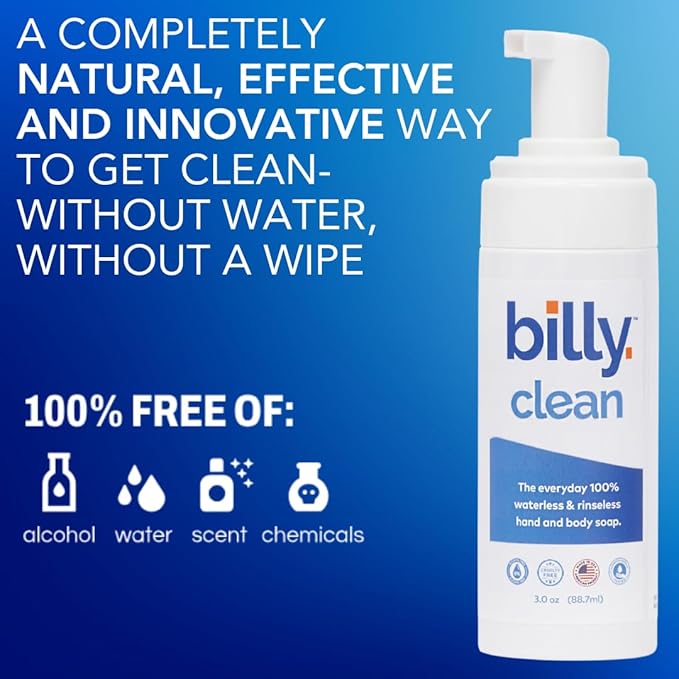 Billy Clean Big 100% Natural No Rinse Waterless Soap, Hand and Body, Travel Size Foaming Hand Sanitizer Alcohol Free, Elderly and Kids