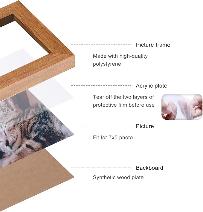 Double Horizontal 5X7 Hinged PS Family Picture Frame Collage For Desktop or Tabletop (Wood Grain 75X2)