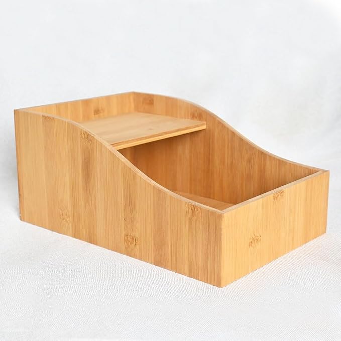 0.3" Thick Bamboo Hamster Sand Bath Box, Pre-Assembled Wooden Sandbox with Platform & Curved Splash-Proof Design, Safe One-Piece Digging Container for Dwarf Hamsters, Robo, Mice, Small