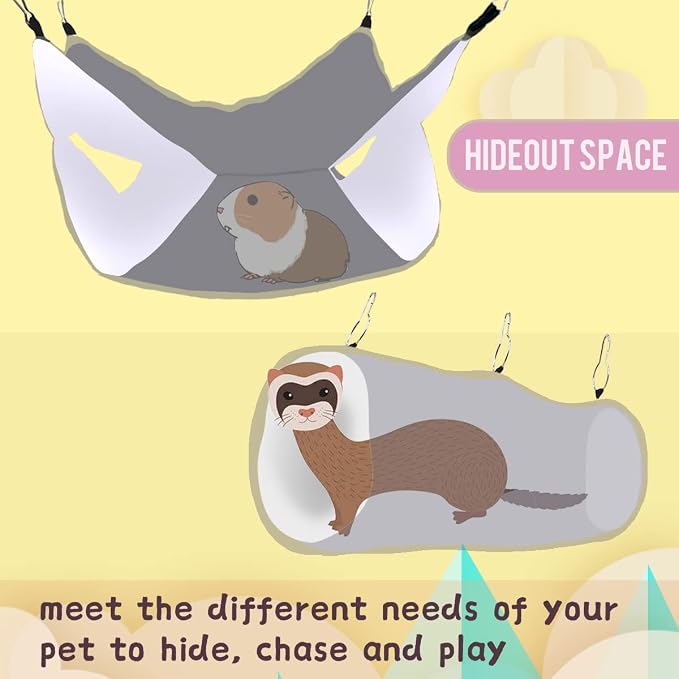Luminous Noctilucent Glow Guinea Pig Rat Hammock Tunnel, Ferret Hanging Bunk Bed, Rat Ferret Guinea Pig Hideout and Soft Bed for Small Animals (4.Moon Tunnel and Mat)