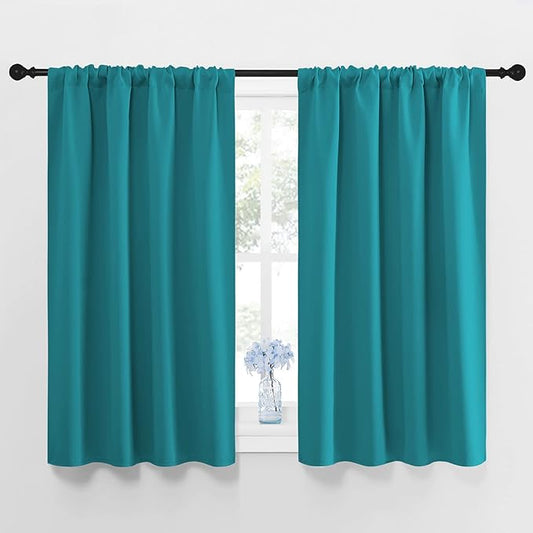 NICETOWN Peacock Blue Blackout Curtains Panels for Window, Thermal Insulated Rod Pocket Blackout Drapes/Draperies for Living Room (2 Panels, W42 x L45 inches)