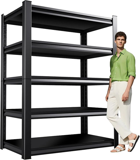 Garage Shelving,Heavy Duty Garage Storage Shelves,Metal Shelving Unit,5 Tier Adjustable Steel Utility Shelf,Use for Basement,Warehouse, Pantry Closet,Black (Steel-72''H*16" D*36''W)