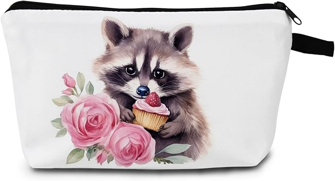 Raccoon Makeup Bag for Women Travel Cosmetic Organizer Bag Teacher Appreciation Gifts Small Zipper Toiletry Bag