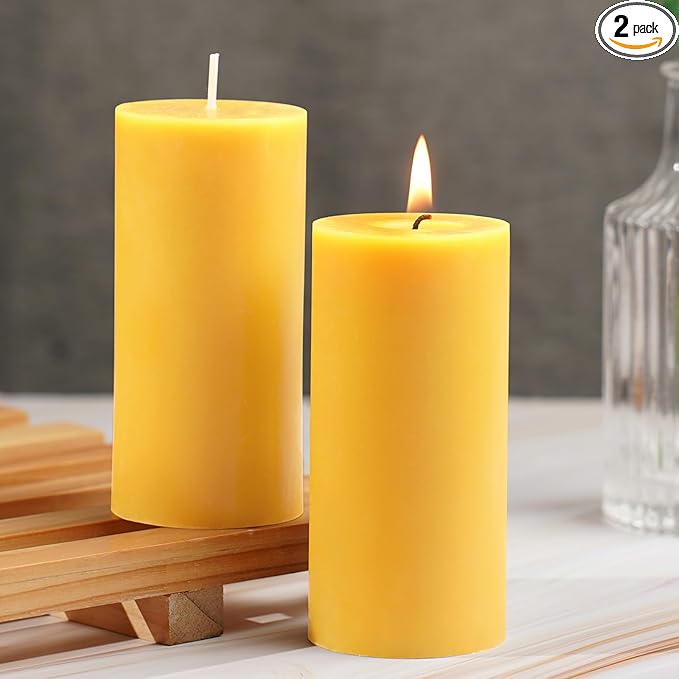Beeswax Pillar Candles Set of 2,70 Hours Long Burning,100% Natural Beeswax Candles for Emergency,Pure Bees Wax for Home, Beeswax Candles Bulk for Relax, Smokeless & Dripless