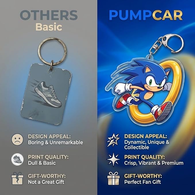 PumpCar Acrylic Keychain Double-Sided Charm Key Ring with Metal Clip Backpack Charm Bag and Car Key Accessory Collectible