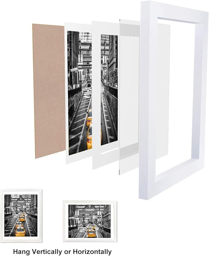 12x16 White Picture Frame to Display 11x14 Photo with Mat or 12 by 16 Picture Without Mats Picture Frames Wall Art for Living Room Wall Mounting and Tabletop Decor