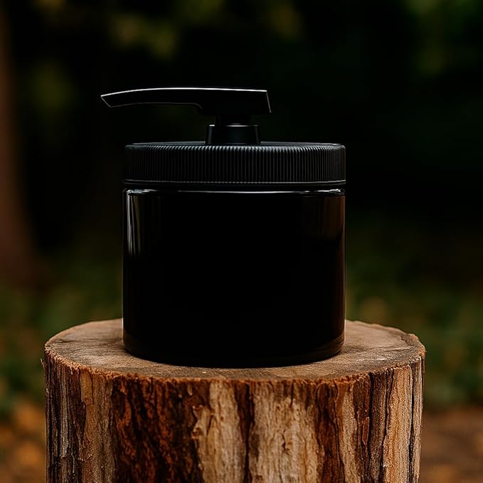 Royal Massage 16oz Refillable Pump Jar with Locking Dip Tube Dispenser – BPA-Free Plastic Container for Massage Oils, Lotions, Creams – Ribbed Lid Wide-Mouth Jar – Durable & Reusable (Black/Black, 1)